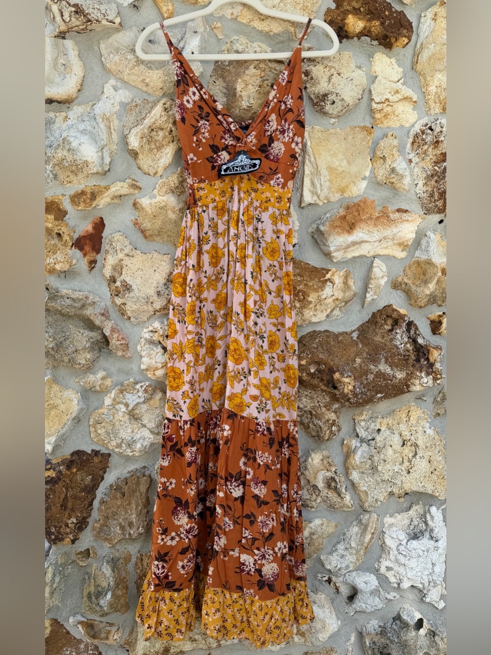 Angie Maxi Dress floral boho knotted cut out